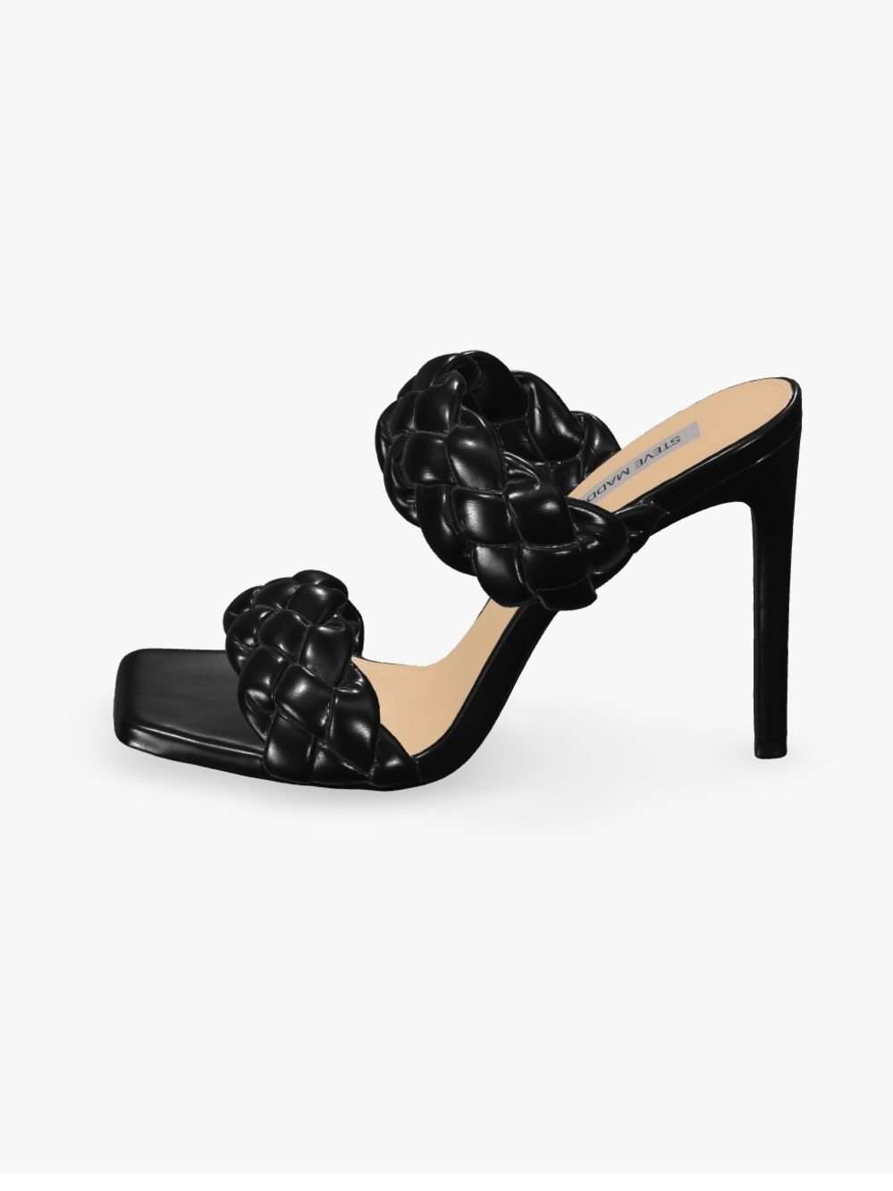 Steve Madden Black Braided Strap Mid-Heel Sandals